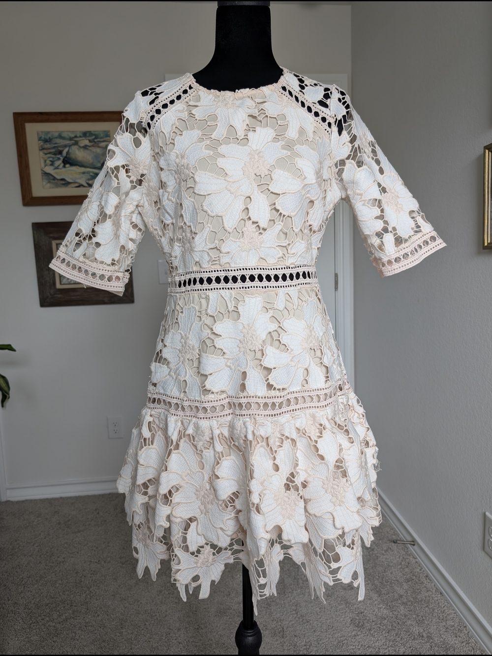 Just Me Cream and White Lace Mini Dress